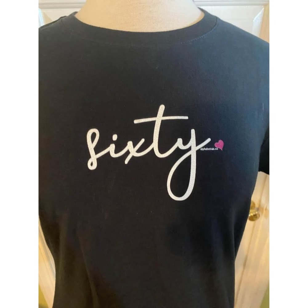 Sixty /60th Birthday sz M T-Shirt Womens Medium Black Short Sleeve Tee - Picture 2 of 2